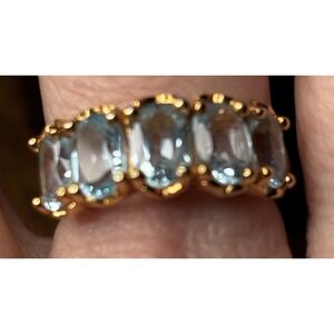 Gold over 925 Sterling 5 Stone Blue Topaz Women's Size 9.25